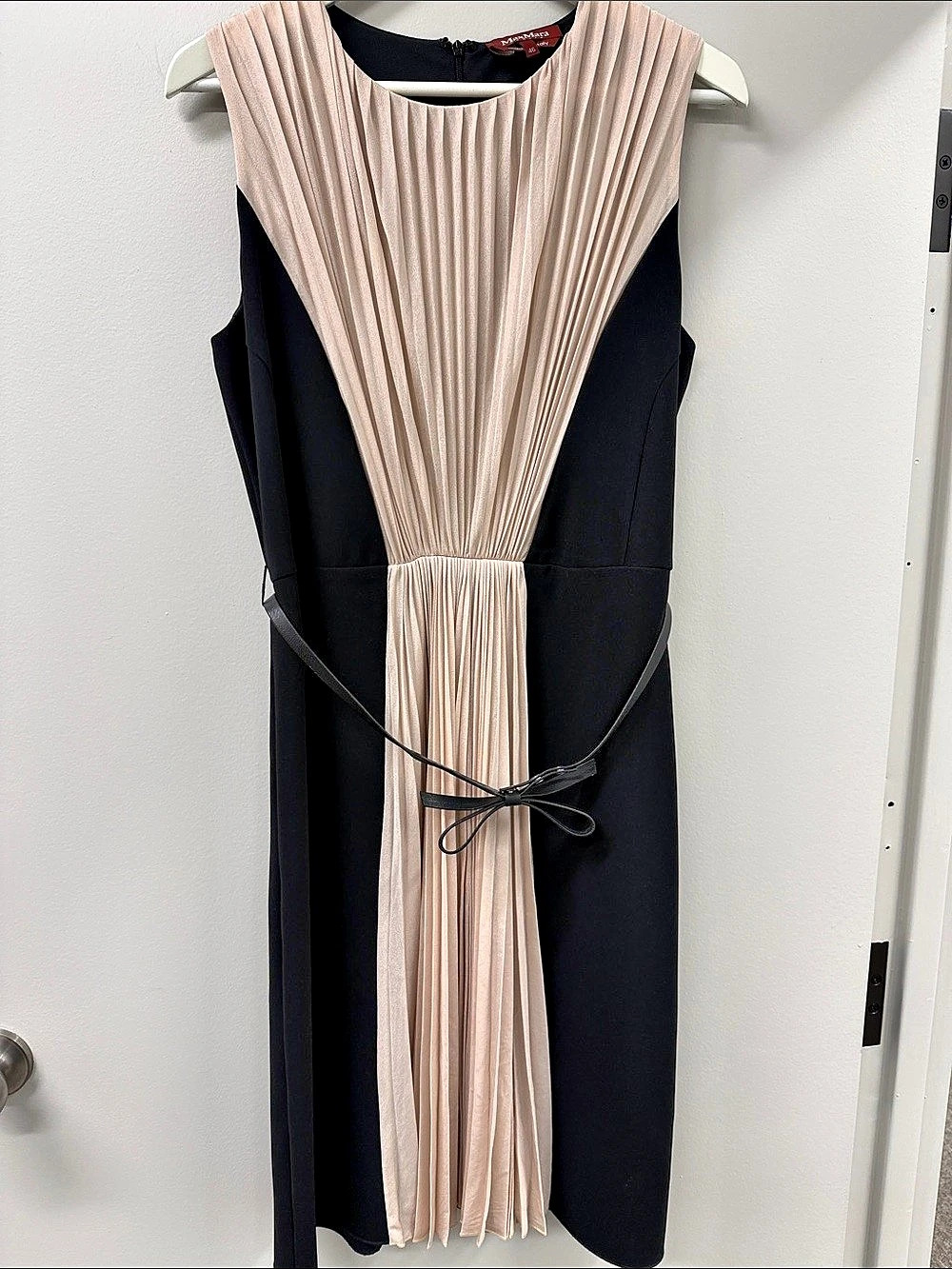 MaxMara Studio Pleated Maxi Dress in Black & Pink Size 46 Like New